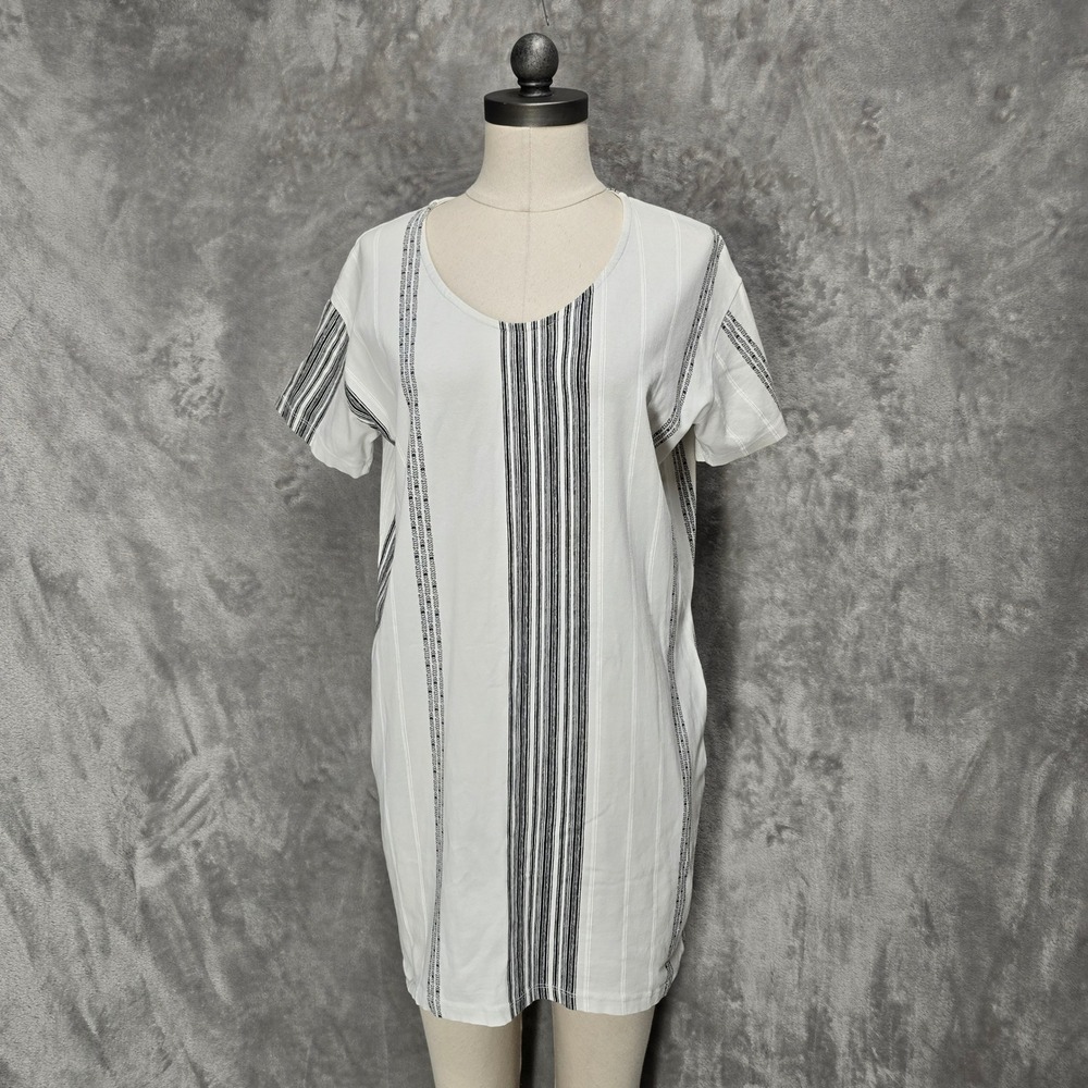 Kealopiko Shift Dress‎ Womens Medium White Black Striped Pockets Cotton Blend